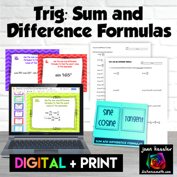 Preview of Trig Sum and Difference Angle Identities and Formulas Digital plus Printable