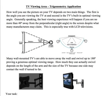 Preview of Trigonometry TV Viewing Application Activity