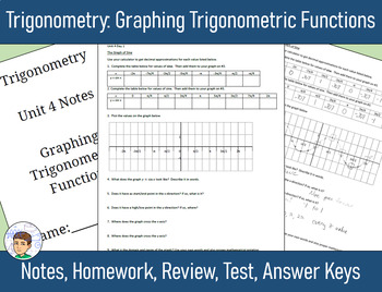 Preview of Trigonometry Unit 4 - Graphing Trig Functions - Notes, HW, Review, Test, Answers