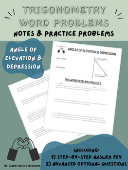 Preview of Trigonometry Word Problem - angle of elevation & depression - NOTES & PRACTICE