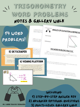Preview of Trigonometry Word Problems (Notes & Gallery Walk) 14 DIFFERENT WORD PROBLEMS!