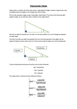 Preview of Trigonometry revision notes and examples - finding missing sides