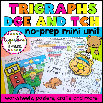 Preview of Trigraphs DGE and TCH worksheets crafts posters word work