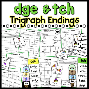 Preview of Trigraphs -dge and -tch Worksheets and Word Work  Assessment