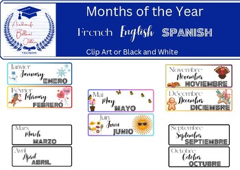 Preview of Trilingual Months of the Year Labels- French, English and Spanish