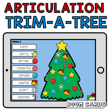 Preview of Trim a Christmas Tree Boom Cards Speech Therapy Articulation