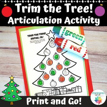 Preview of Trim the Christmas Tree Articulation Activity No Prep Printable Speech Therapy
