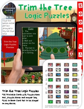 Preview of Trim the Tree Christmas Logic Puzzles Printable & Interactive Digital Boom Cards