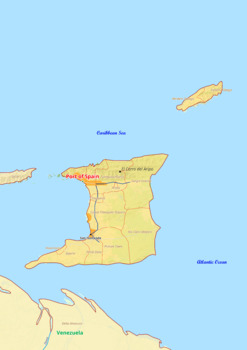 Preview of Trinidad and Tobago map with cities township counties rivers roads labeled