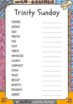 Trinity Sunday No Prep Word Scramble Puzzle Worksheet Activity | TPT