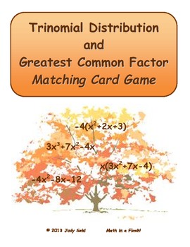 Preview of Trinomial Distribution and Greatest Common Factor Matching Flash Card Game