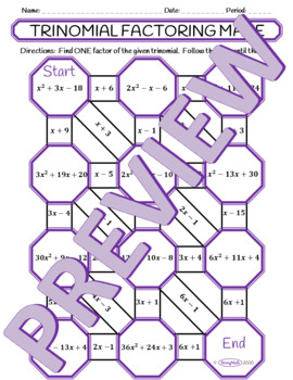 Trinomial Factoring Maze Activity - Both Digital and Printable Included