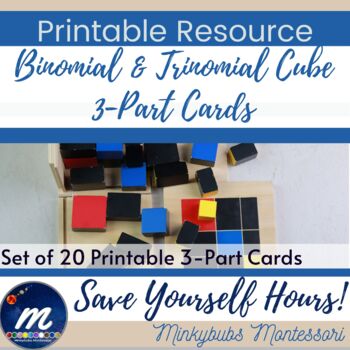 Preview of Trinomial and Binomial Cube Printable 3-Part Cards Montessori Task Cards