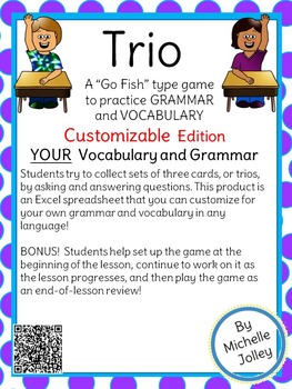 Preview of Trio Card Game -- Customizable!  Vocabulary and Grammar Practice