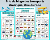 Trio de cartes de bingo des transports