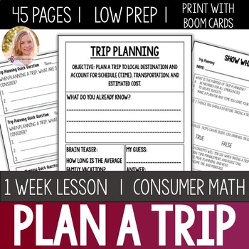 Preview of Plan a Trip Lesson Unit Consumer Math Life Skills Special Education