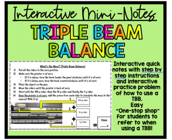 Preview of Triple Beam Balance Mini-Interactive Half Sheet Notes & Instructions 