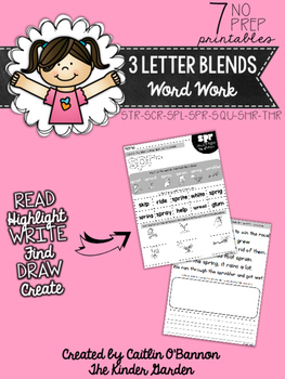 Triple Consonant Blends Word Work Printables by Caitlin O'Bannon