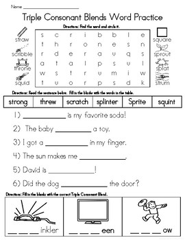 triple consonant blends worksheets by teachers r us tpt
