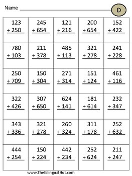 Triple Digit Addition Without Regrouping by The Bilingual Hut | TPT