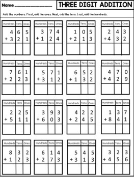 Triple Digit Addition and Subtraction Without Regrouping BUNDLE | TpT