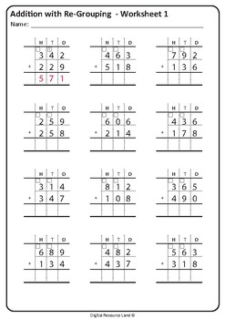 Preview of Triple Digit Addition and Subtraction with Regrouping 6 Worksheets