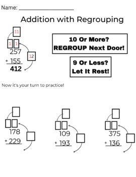 Preview of Triple Digit Addition with Regrouping
