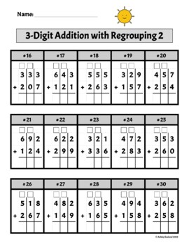 Triple Digit Addition with Regrouping Worksheets by Second Grade