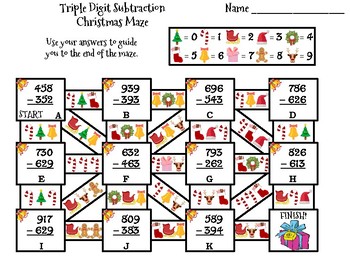 Triple Digit Subtraction Christmas Math Maze by Science Spot | TPT