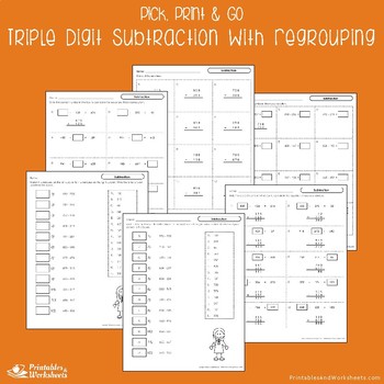 Triple Digit Subtraction With Regrouping Worksheets | TPT