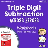 3 Digit Subtracting With Zeros Regrouping Worksheets 3rd Grade