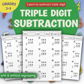 Triple Digit Subtraction Worksheets 3 Digit subtraction with/without ...