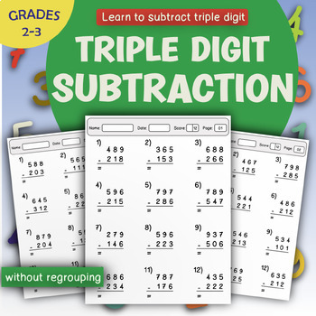 Triple Digit Subtraction Worksheets (3 Digit subtraction without ...