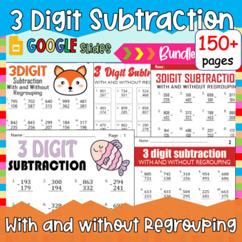 Triple Digit Subtraction Worksheets With and Without Regrouping Bundle ...