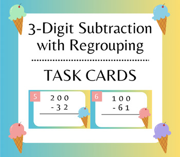 Preview of Triple Digit Subtraction with Regrouping Task Cards