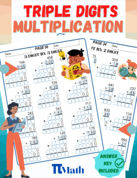 Preview of Triple Digits Multiplication | Digital & Printable | With Guided Gridlines