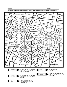 Triple Snowflake Multiplication Coloring Sheet by wisteacher | TpT