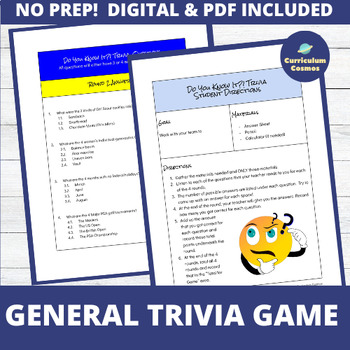 Preview of Trivia Game for Teachers, Staff, and Middle School Students