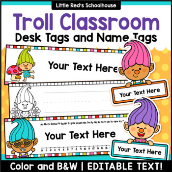 Editable Desk Name Tags and Labels - Troll Theme