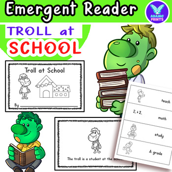 Preview of Troll at School Emergent Reader Worksheet Kindergarten & First Grade Mini Books
