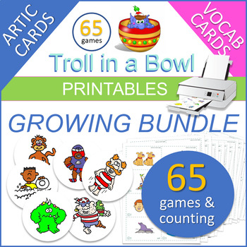 Preview of Growing Bundle! Printable Troll Games, Articulation Cards, Vocab Cards
