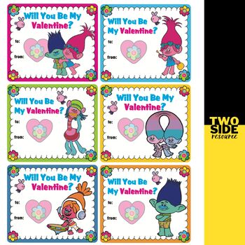 Trolls School Valentines: Editable Printable Valentine's Day Cards