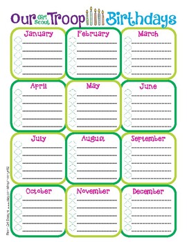 birthday calendar template teaching resources teachers pay teachers