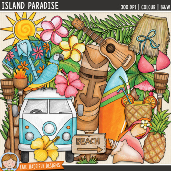 Preview of Tropical Beach Summer Clip Art: Island Paradise (Kate Hadfield Designs)