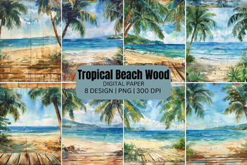 Preview of Tropical Beach Wood Digital Paper Background