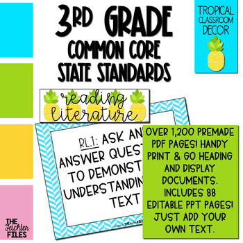 Preview of Tropical Classroom Decor - 3rd Grade CCSS Posters EDITABLE