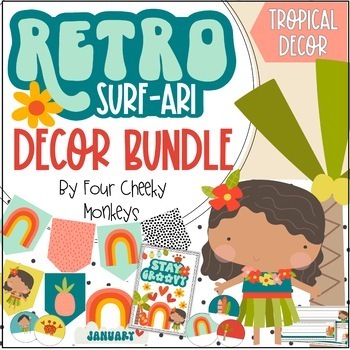 Preview of Tropical Classroom Decor Bundle / Retro Beach / Surf Theme