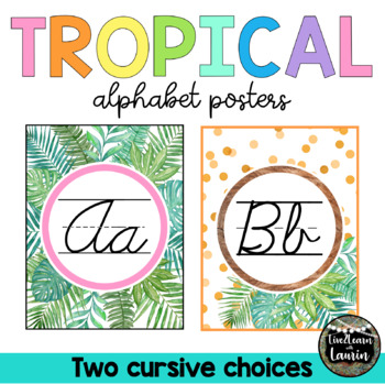 Preview of Tropical Classroom Decor CURSIVE Alphabet Posters