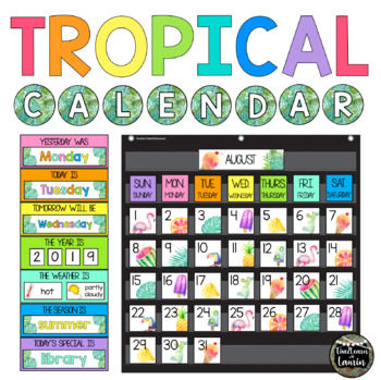 Preview of Tropical Classroom Decor Calendar Set (EDITABLE)