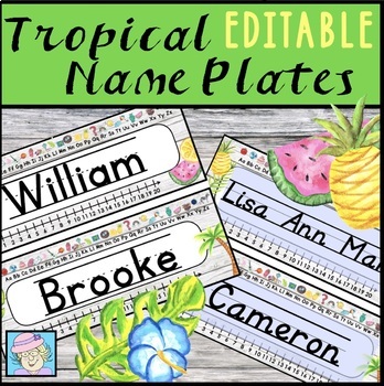 Preview of EDITABLE Desk Name Tags Classroom Decor Tropical